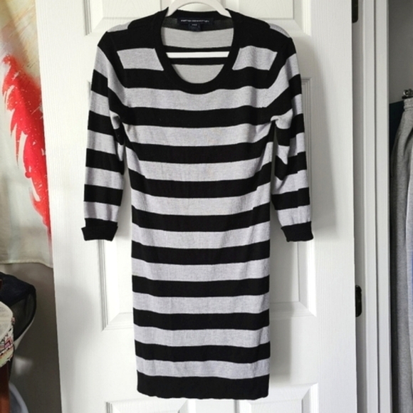 French Connection Black and Gray Striped Sweater Dress - Size 12 - Picture 2 of 14